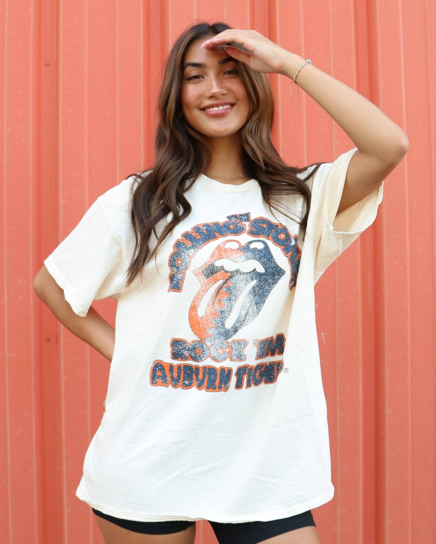 Auburn Tigers x Rolling Stones Rock Em  Off White Thrifted Tee