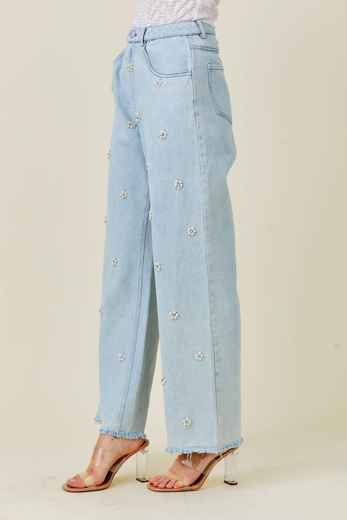 Pearl Trim Denim Pants