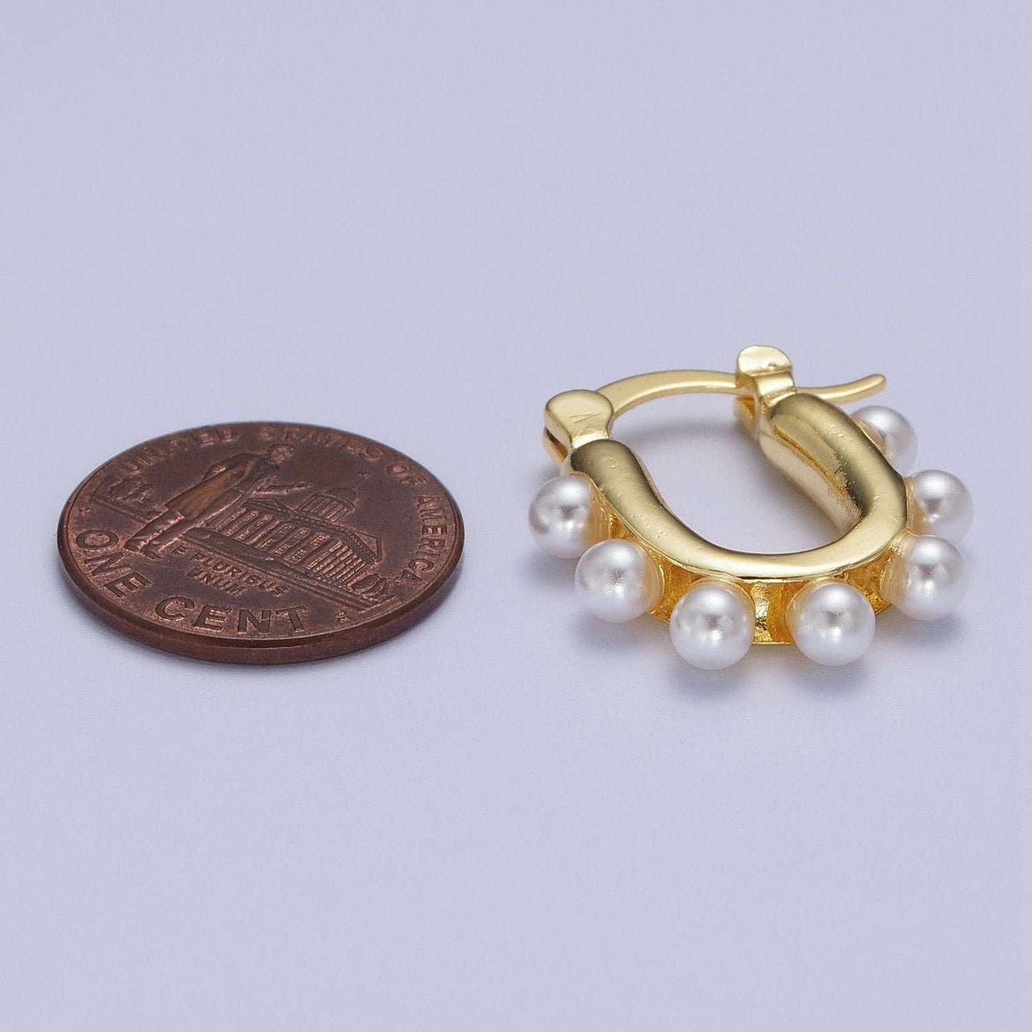 24K Gold Filled Round Pearl Latch Earrings