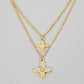 Gold Dipped Cz Pave Double Clover Charm Chain Necklace