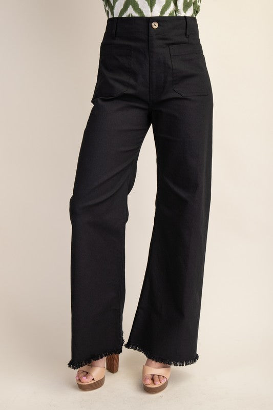 High Waisted Flared Pants with Frayed Hem