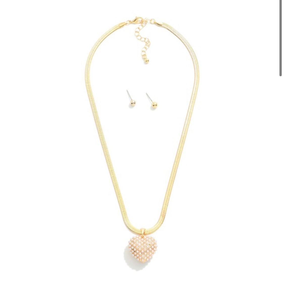 Puffy Heart Pearl PaveNecklace