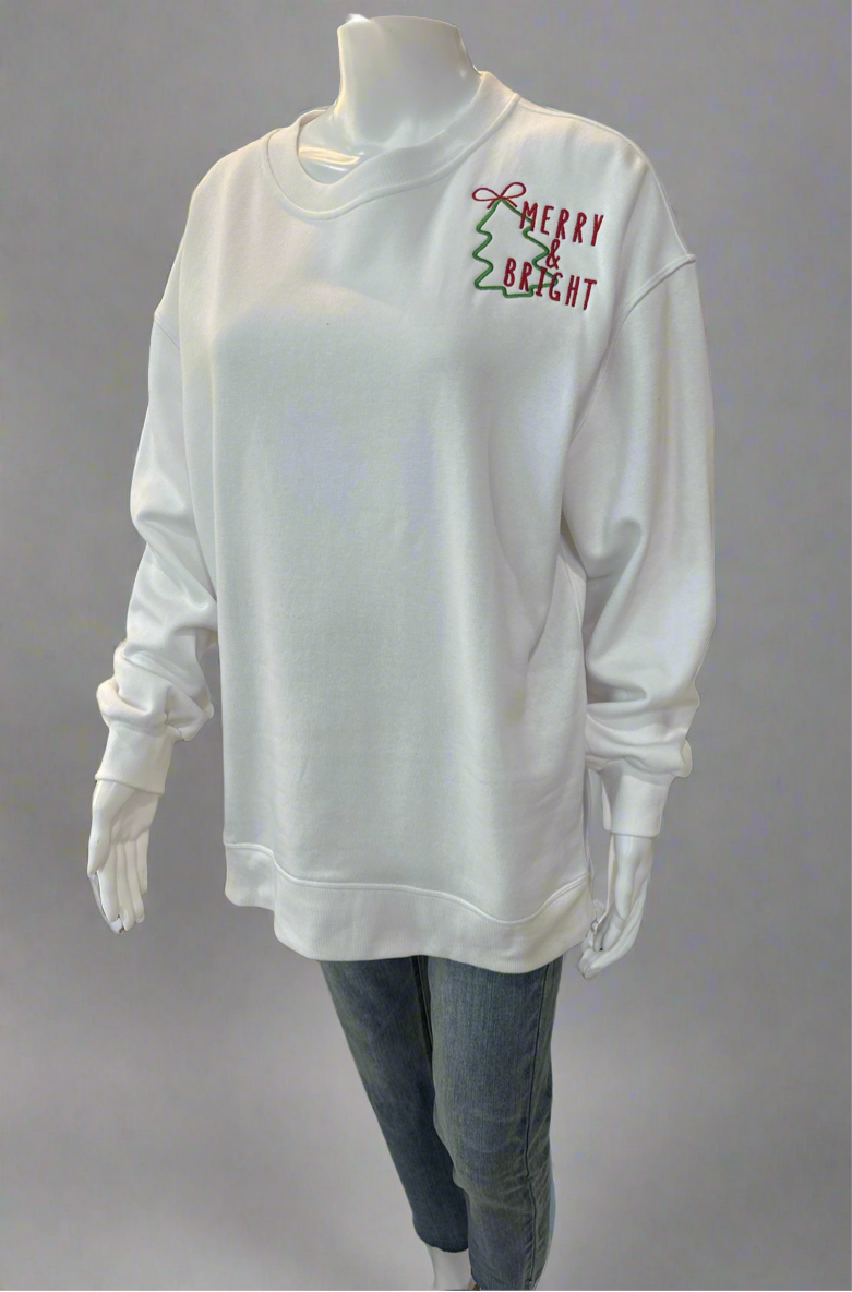 Red and Green Merry & Bright oversized Christmas Sweatshirt