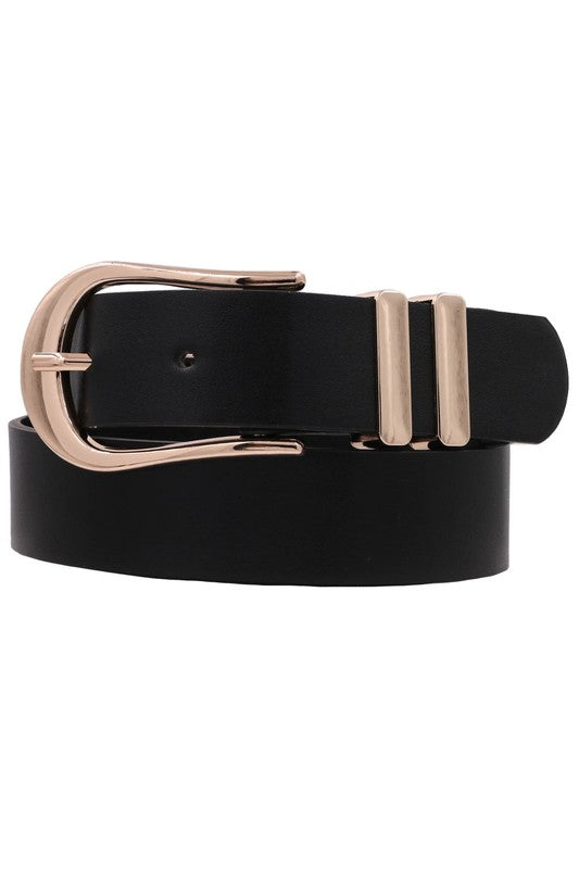 Metal Elongated U Buckle Faux Leather Belt