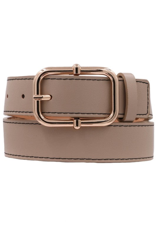 Metal knob Bar Rectangle Buckle Faux Leather Belt