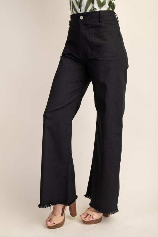 High Waisted Flared Pants with Frayed Hem