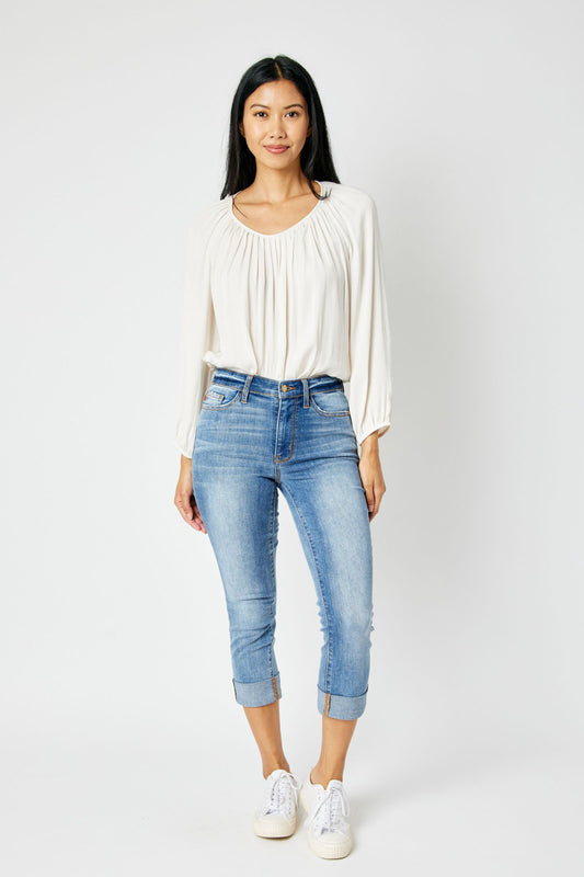 Judy Blue Mid Rise Cuffed Skinny