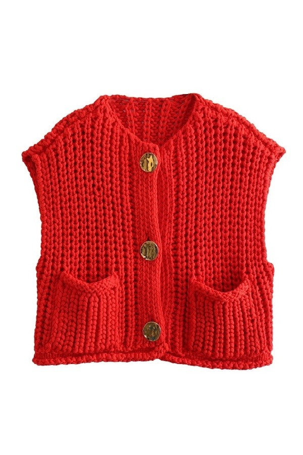 Grace Sweater Vest with Gold Statement Buttons