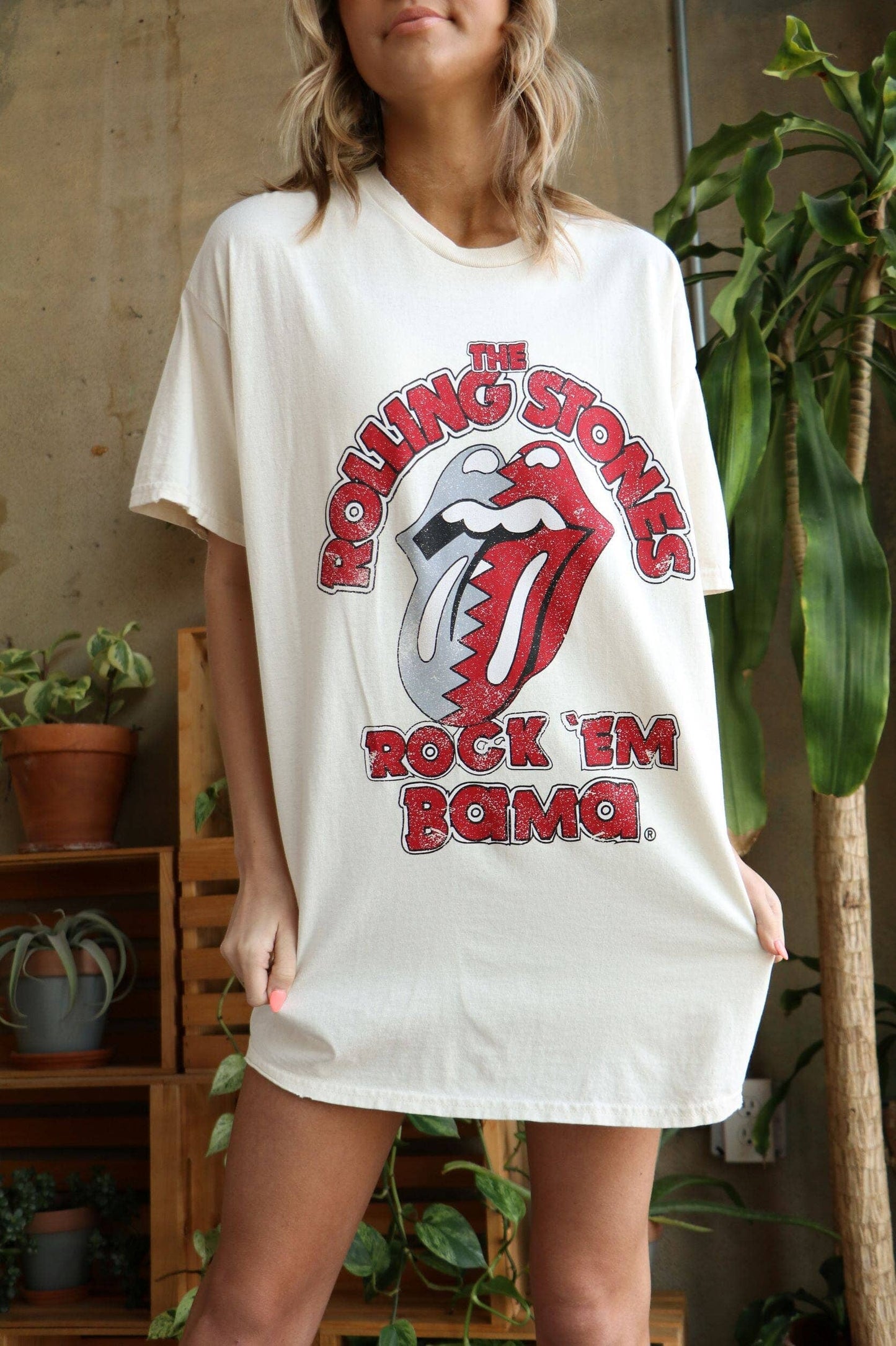 Bama x Rolling Stones Rock 'Em Off White Thrifted Tee