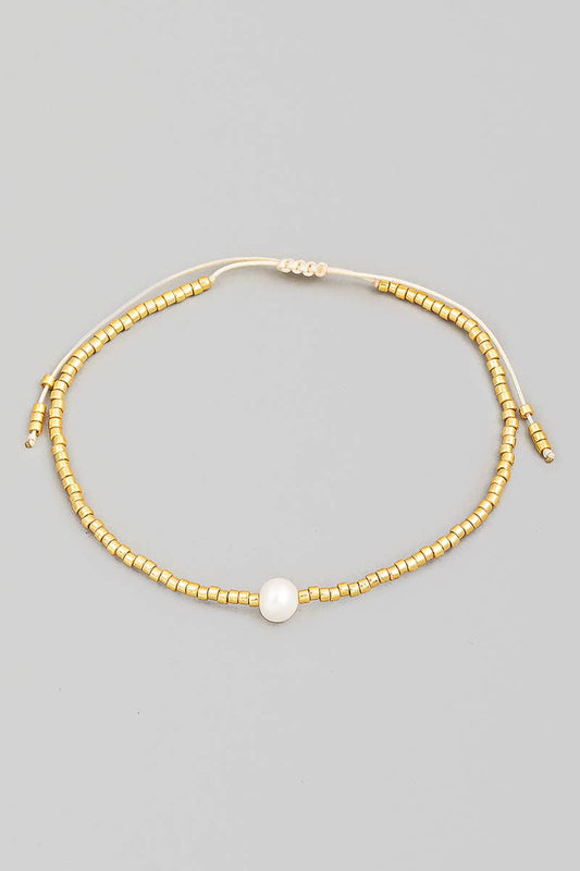Seed Beaded Pearl Adjustable Bracelet