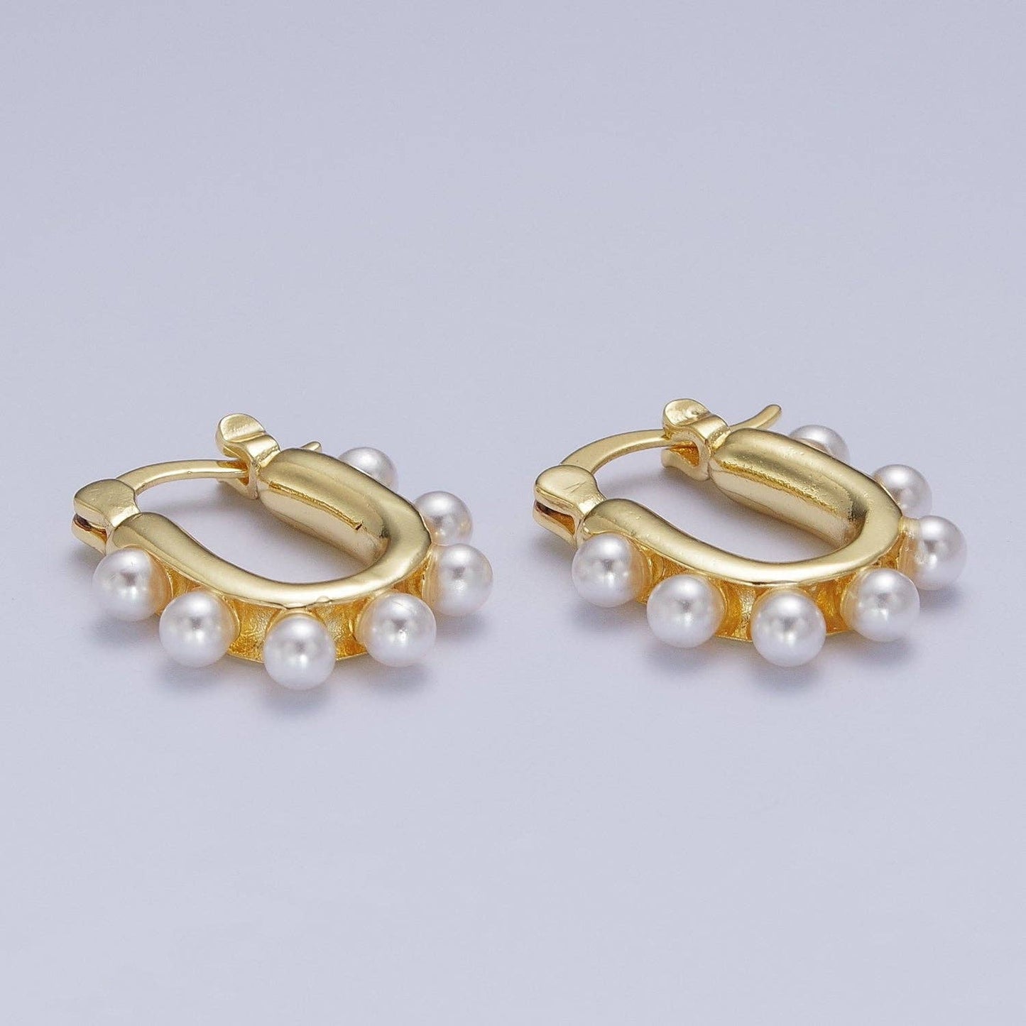 24K Gold Filled Round Pearl Latch Earrings