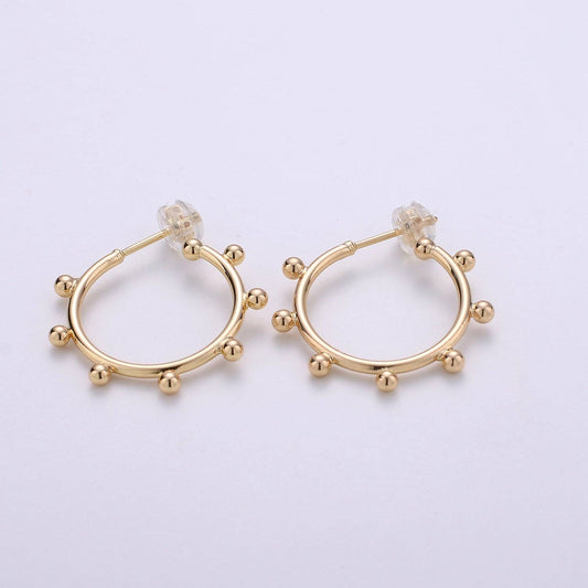 18K Gold Filled Ball Hoop Earrings, Beaded Hoop Earrings