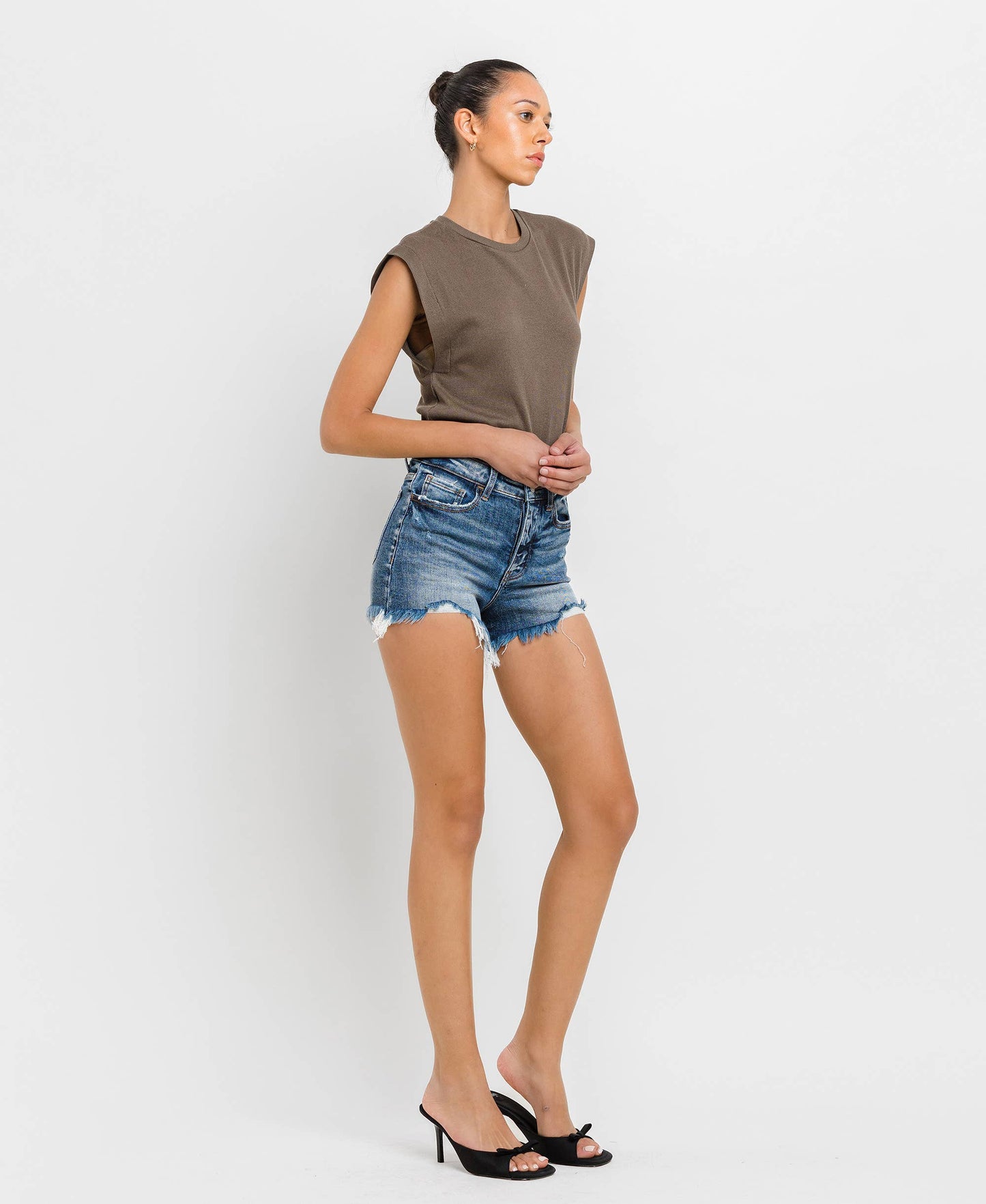 Vervet HIGH RISE ZIPPER UP DENIM SHORTS