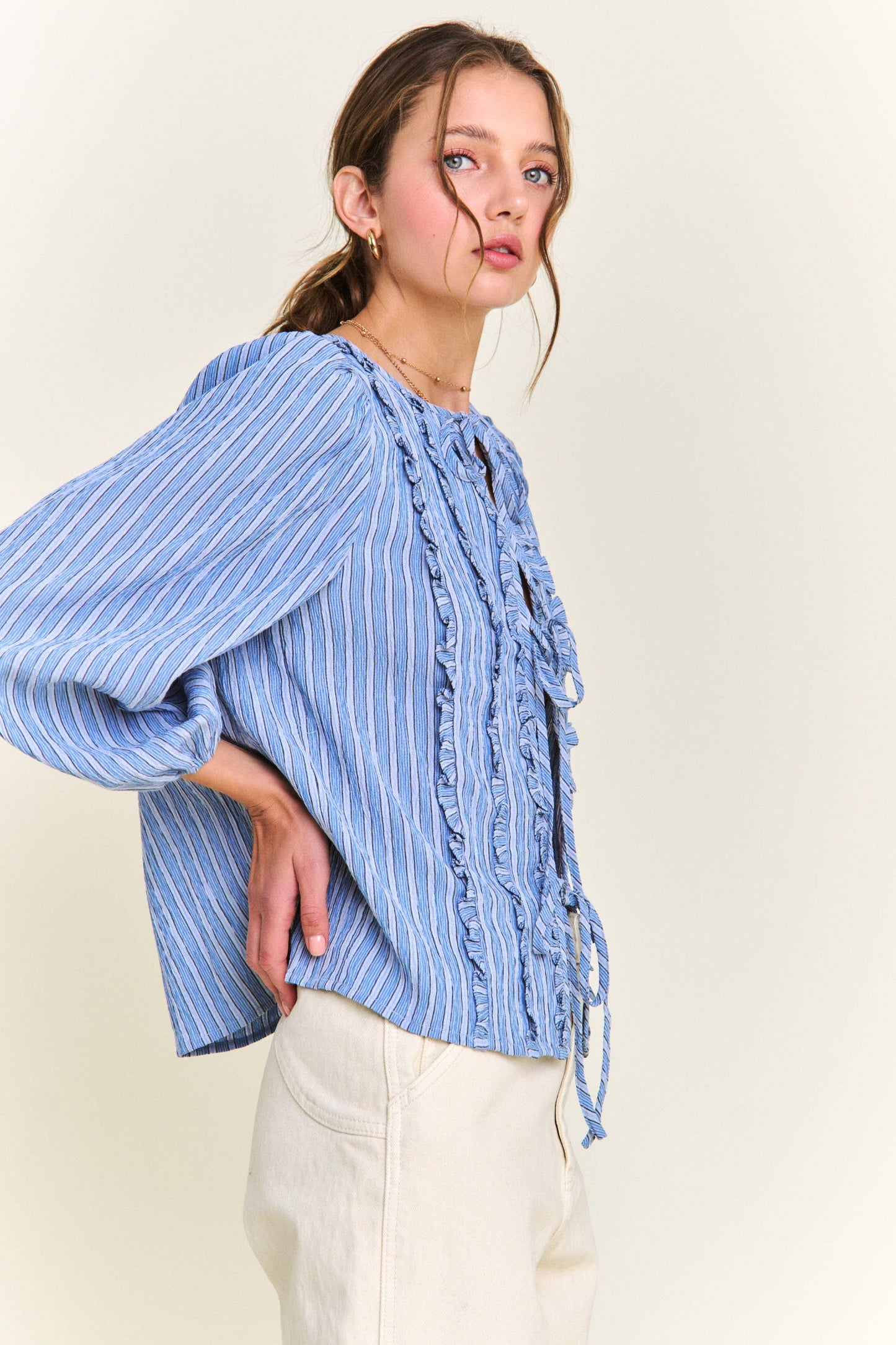 Betsy Blue Striped Long Sleeve Blouse