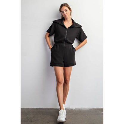 Spanx Air Essentials Dupe- MODAL POLY SPAN SHORT SLEEVE FULL ZIP ROMPER