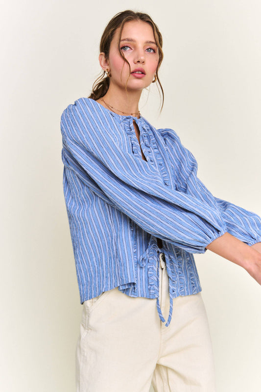 Betsy Blue Striped Long Sleeve Blouse