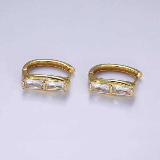 14K Gold Filled Baguette Huggie Earrings