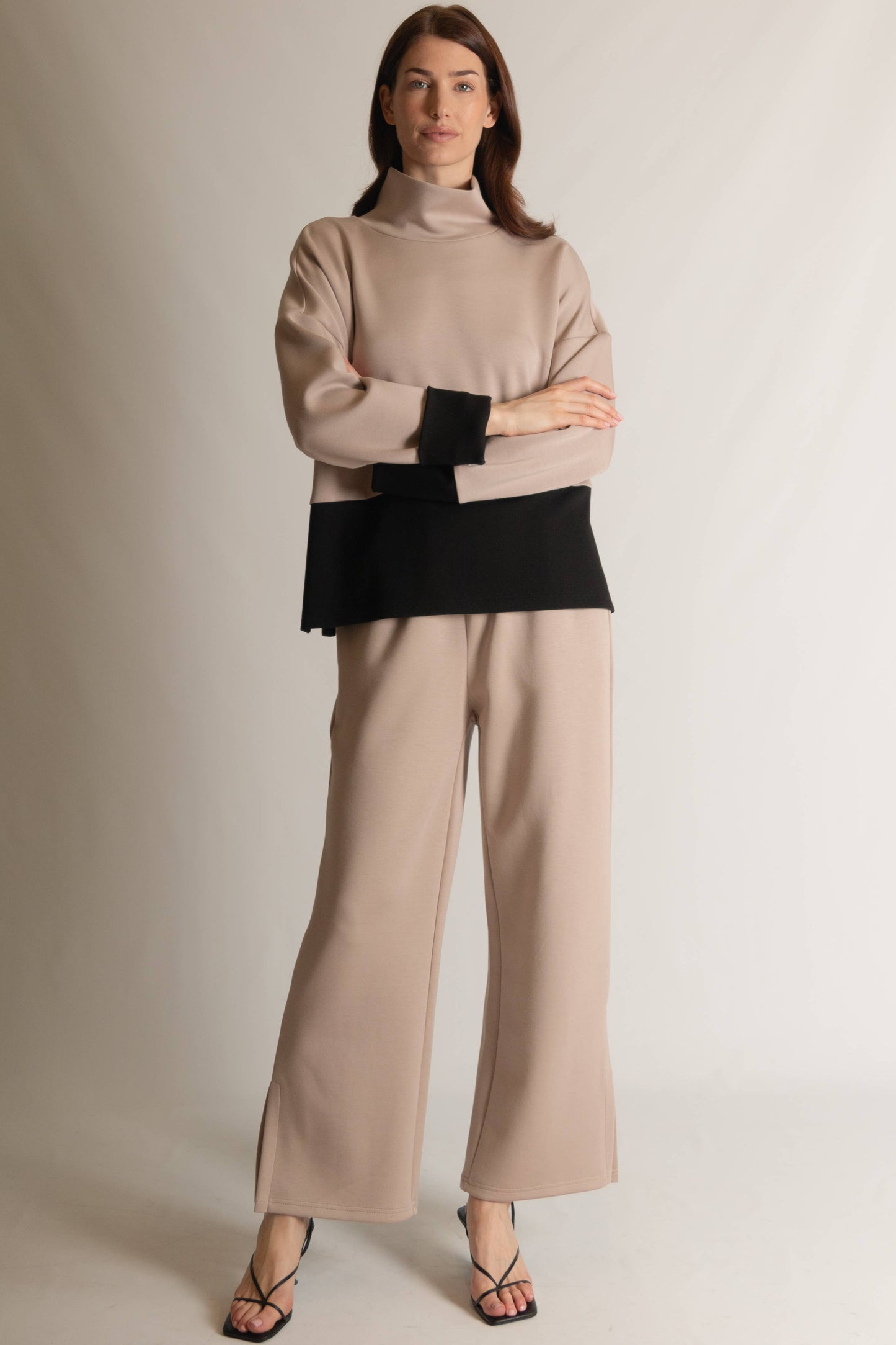 P. CILL Butter Modal Color Block Mock Neck Top & Pant Set