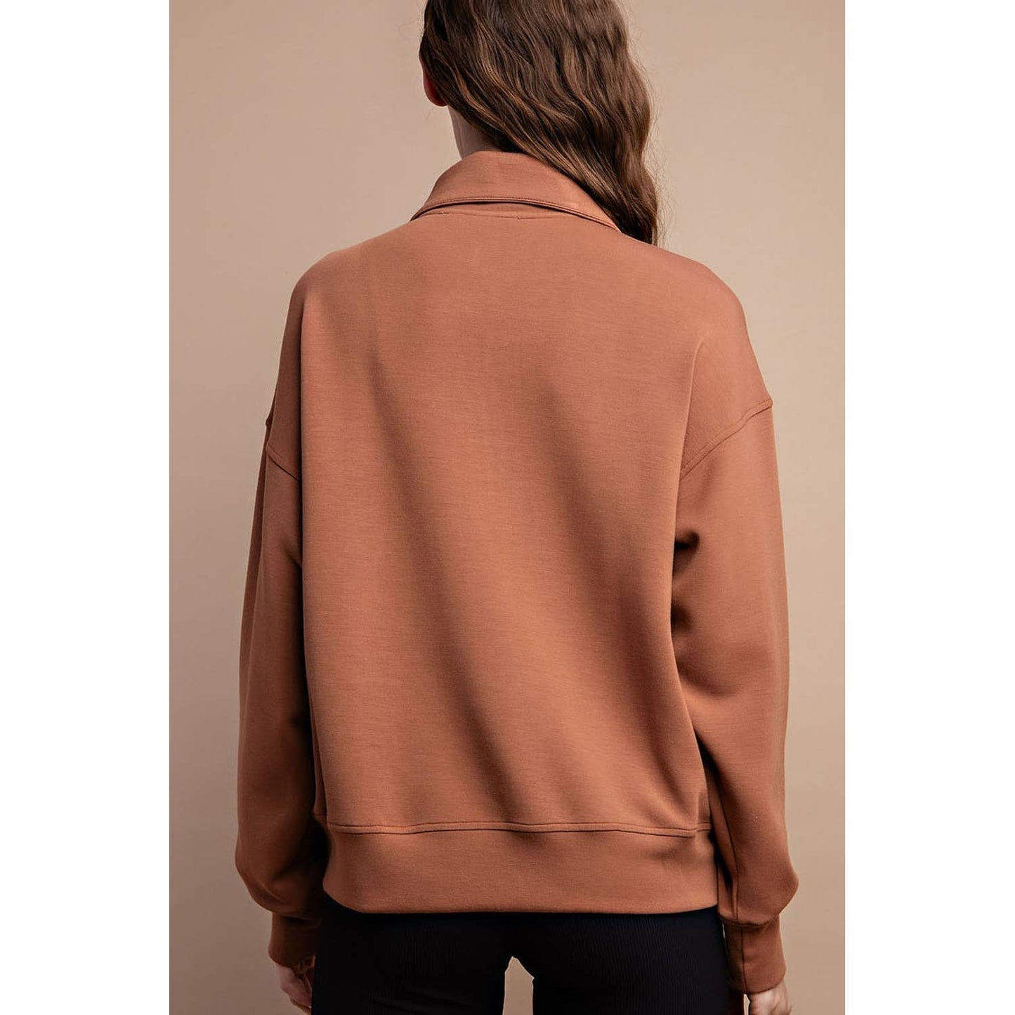 MODAL POLY SPAN QUARTER ZIP FUNNEL NECK PULLOVER