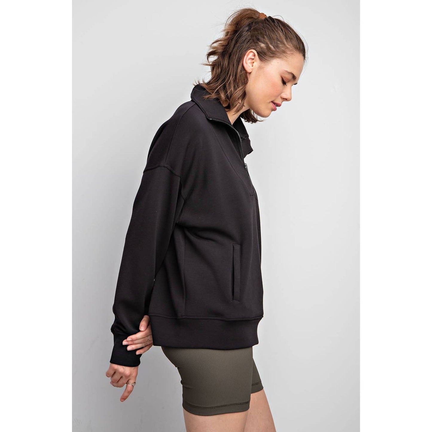 MODAL POLY SPAN QUARTER ZIP FUNNEL NECK PULLOVER