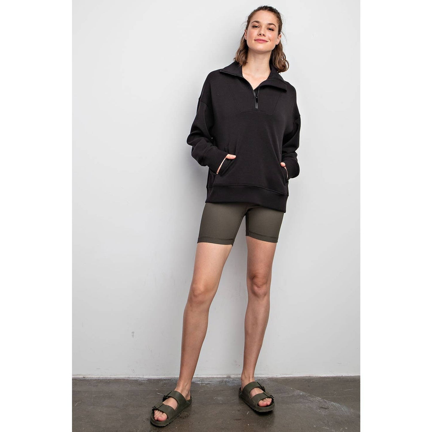 MODAL POLY SPAN QUARTER ZIP FUNNEL NECK PULLOVER