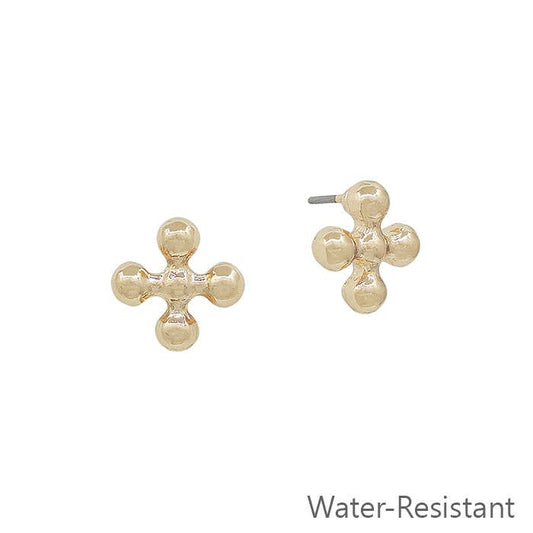 Gold Ball Shaped Cross Stud Earring