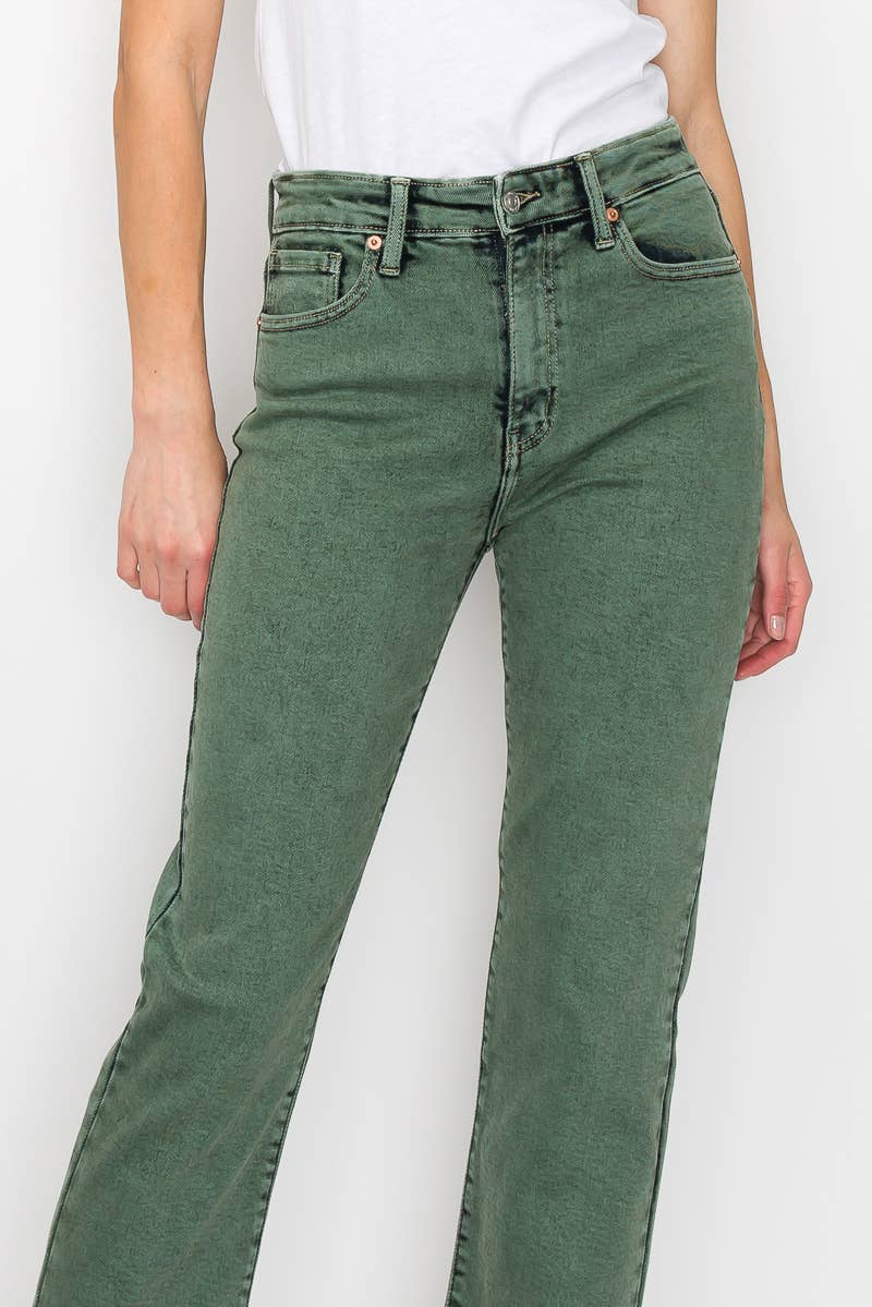 OLIVE TUMMY CONTROL HIGH RISE SLIM STRAIGHT JEANS