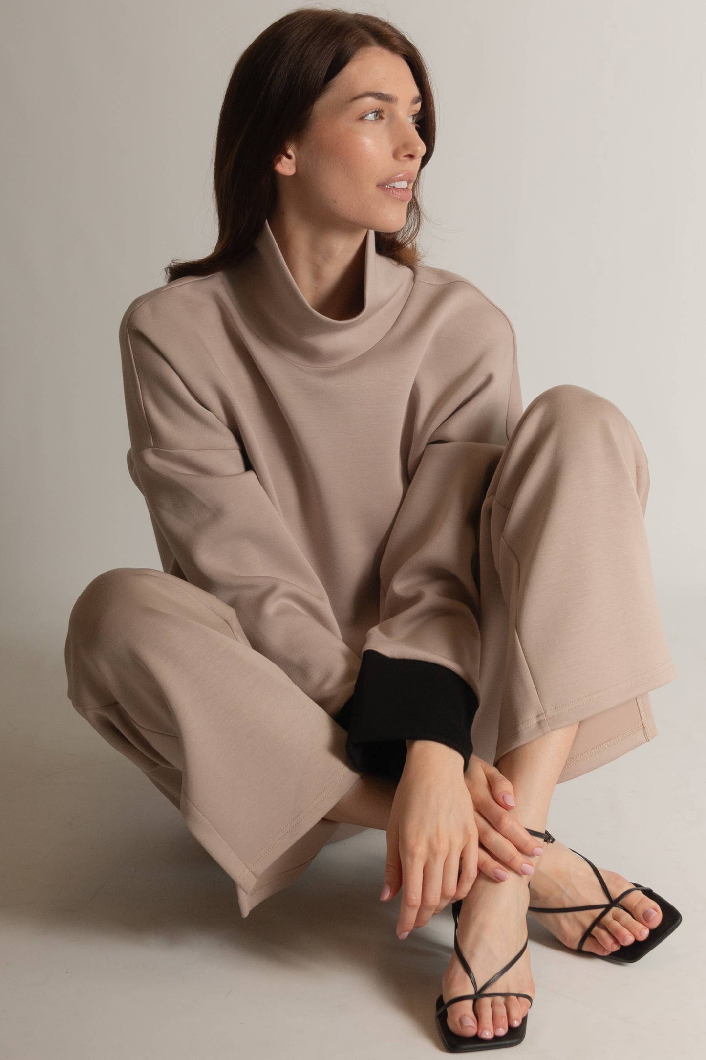 P. CILL Butter Modal Color Block Mock Neck Top & Pant Set