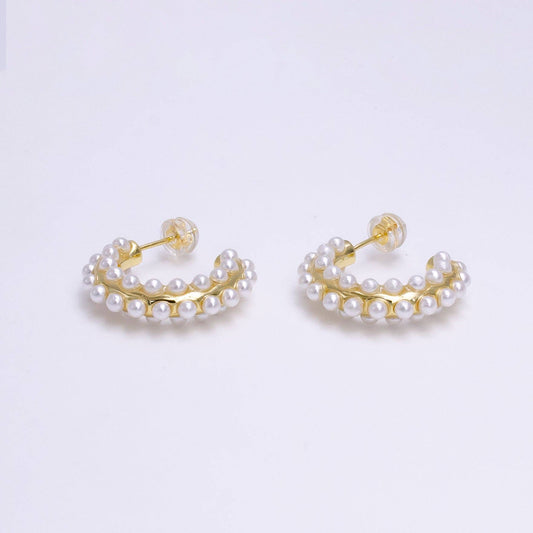 Gold Filled White Pearl Hoop Earrings