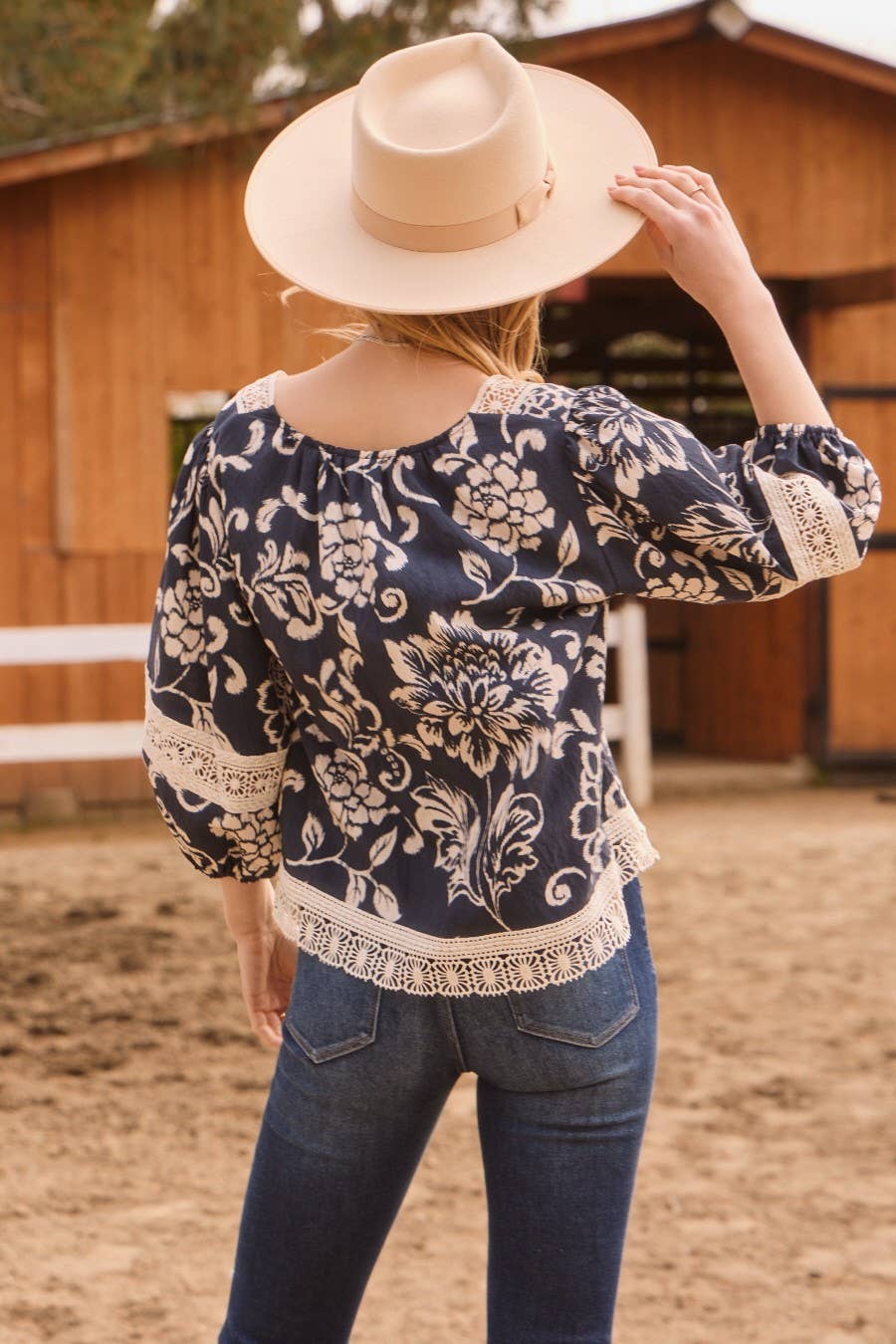 Paisley Print with Cotton Lace Trim Blouse