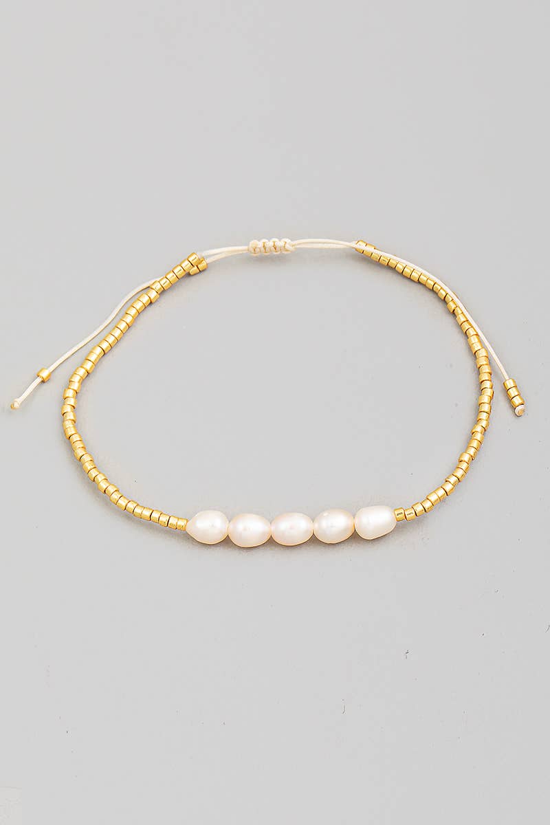 Dainty Pearl Beaded Adjustable Bracelet