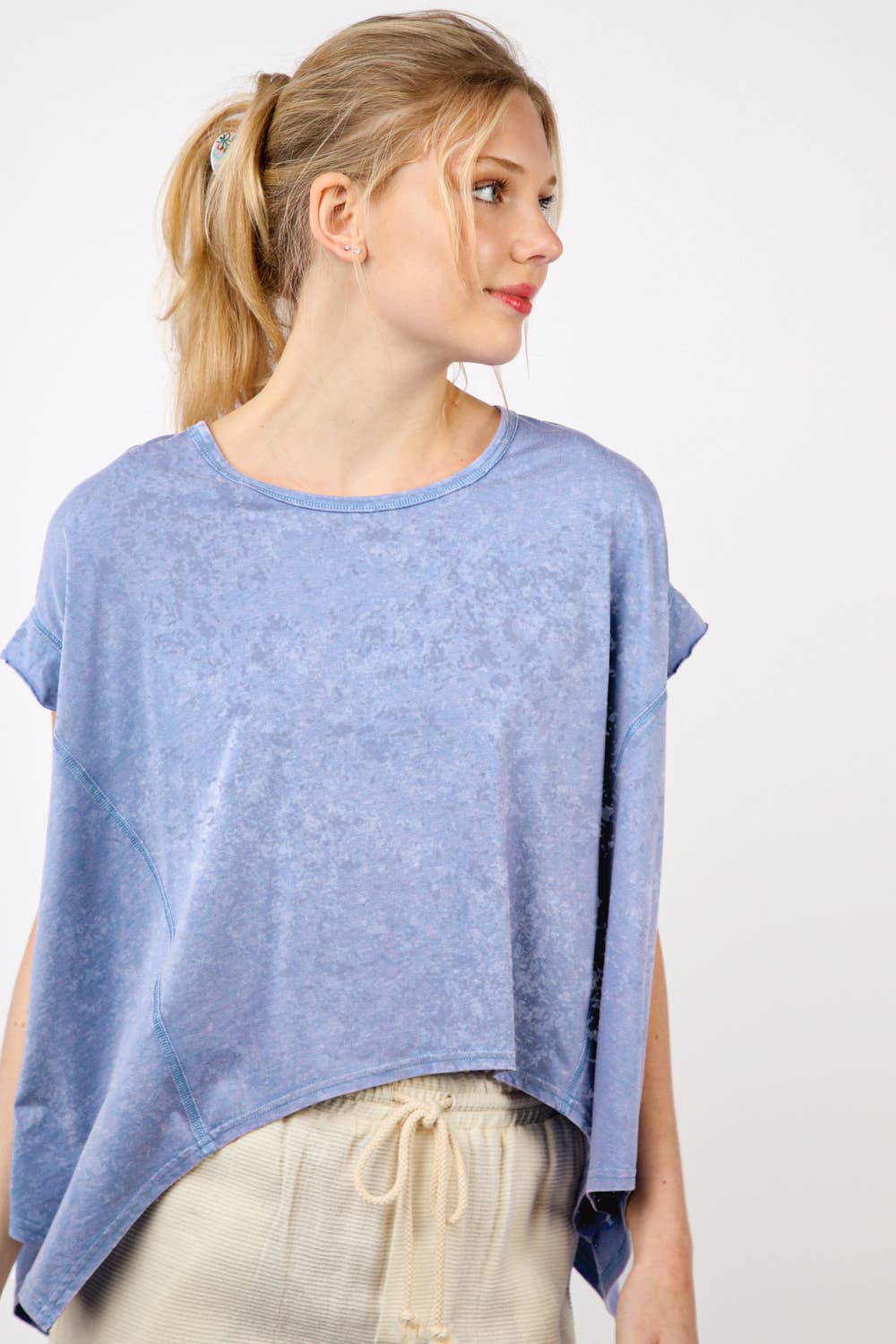 Short Sleeve Washed Comfy Knit Top