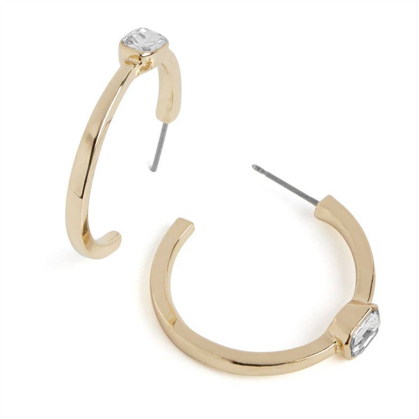 Baguette Stone Set Hoop Earring - Clear/Gold