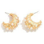 Chunky Pearl Studded Drop Hoop Earring - Lake City Boutique