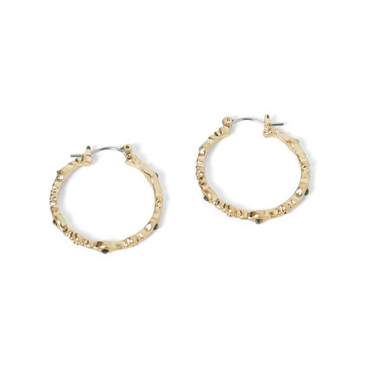 Gold Jagged Edge w/ Stones Hoop Earrings - Lake City Boutique