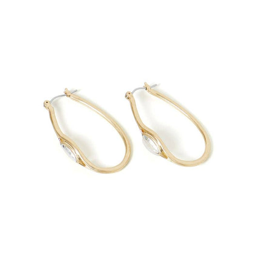 Gold Oval Hoop Earrings w/ Stone on Side - Lake City Boutique