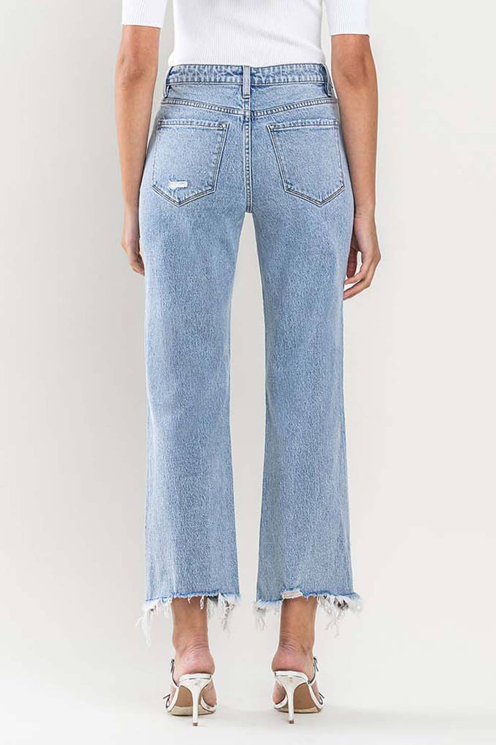 HIGH RISE CROPPED DISTRESSED HEM DAD JEAN - Lake City Boutique