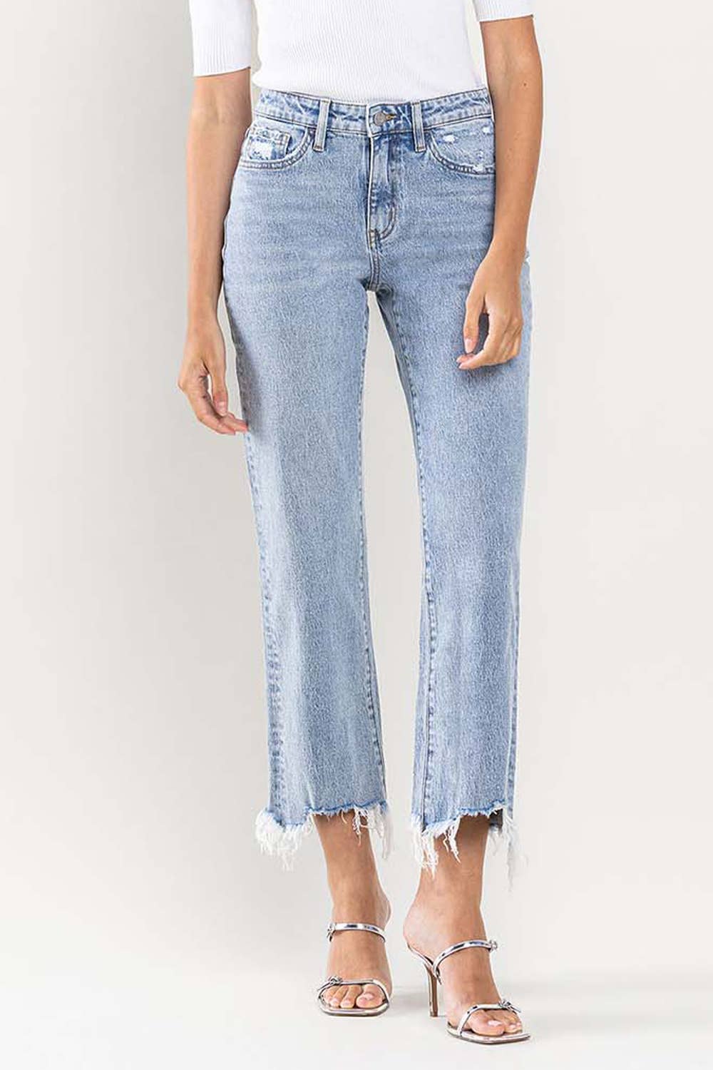 HIGH RISE CROPPED DISTRESSED HEM DAD JEAN - Lake City Boutique