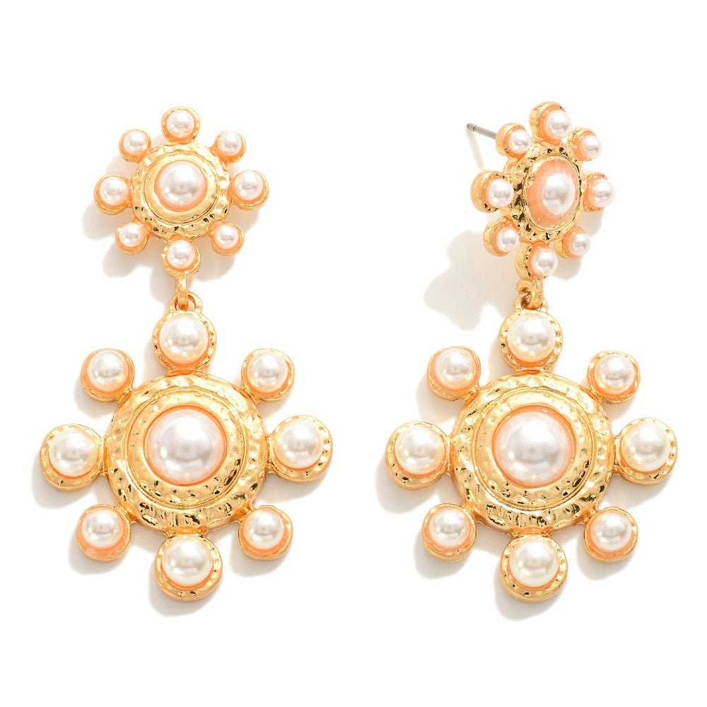 Pearl Studded Flower Drop Earrings - Lake City Boutique