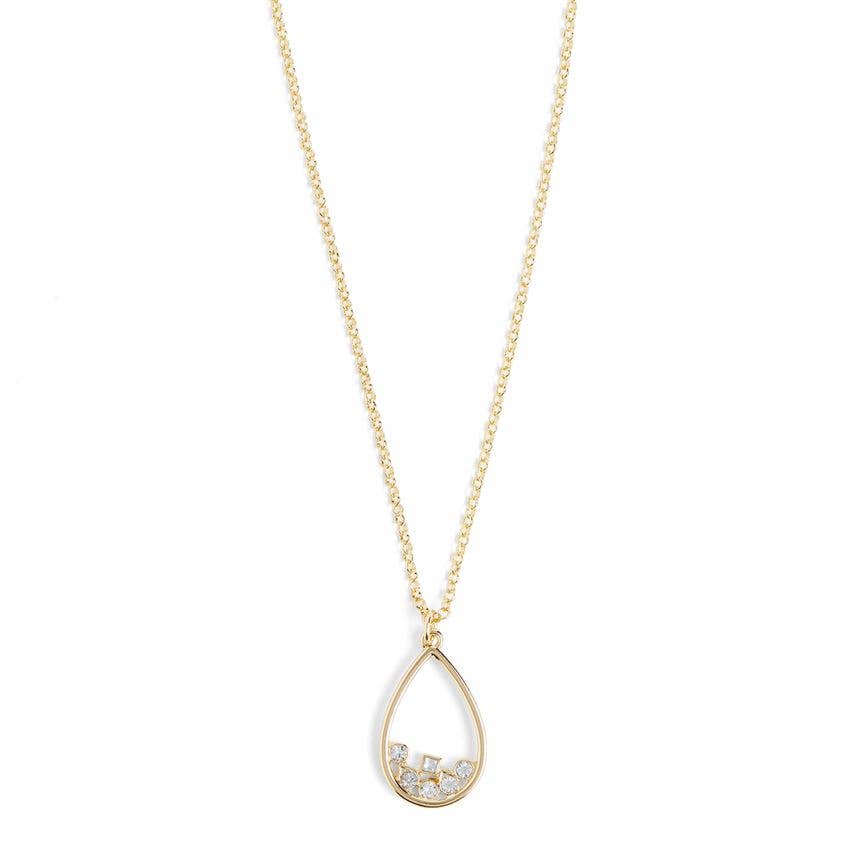 Scattered Stone Teardrop Necklace - Gold - Lake City Boutique