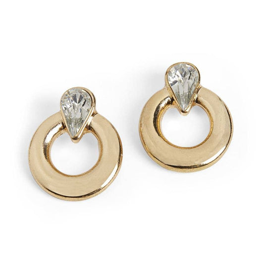 Teardrop Stone Ring Stud Earrings - Clear/Gold - Lake City Boutique